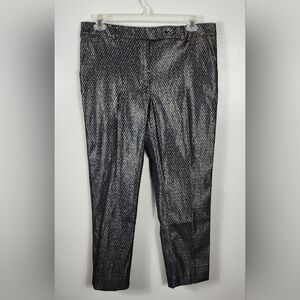 White House Black Market Black/Metallic Silver Ankle Length Trousers Size 12